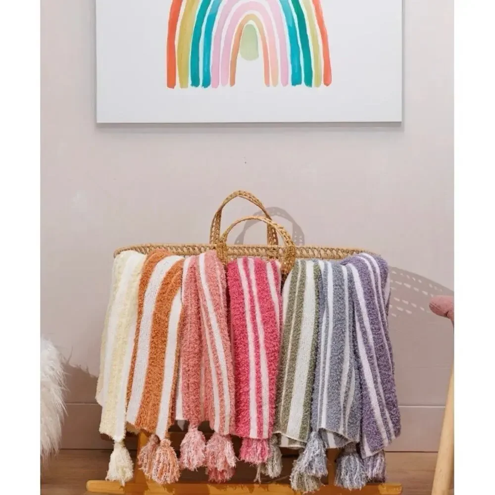 Styled Collection Lemon Butter Yellow 3D Stripes Tassel‎ Stroller Blanket NEW